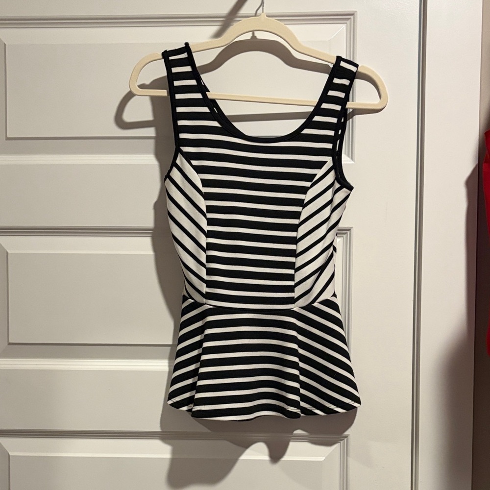 Forever 21 Black and White Striped Peplum Tank Top